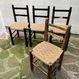 Chaise Italienne Vintage Bois Brut Corde Tressée Artisanale