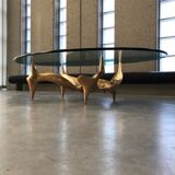 Bronze and glass coffee table with female sculpture by Victor Roman