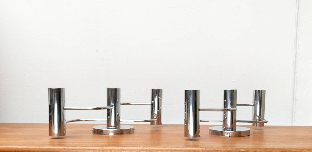 Chrome ceiling or wall lamp Space Age by Gaetano Sciolari for Leola, Germany, 1970s, set of 2