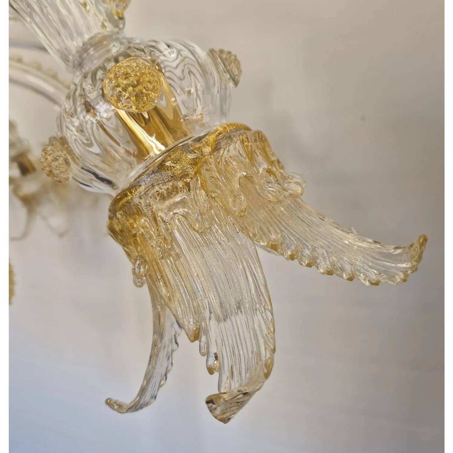 Opulent Gold and Clear Murano Glass Chandelier with Flowers and Leaves