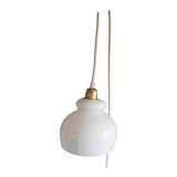 White opaline pendant lamp, linen cord