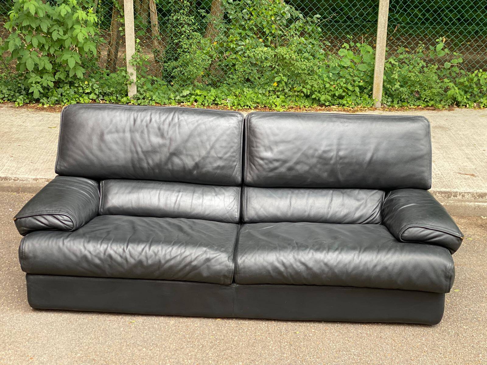 Canapé 3 places en cuir noir design de luxe suisse de Sede DS-47 années 70