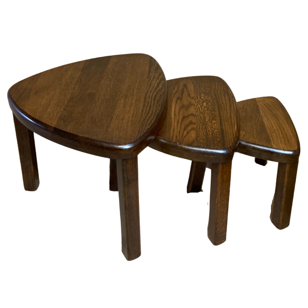 Brutalist oak organic curved oval side or nesting tables, Dutch ca 1960