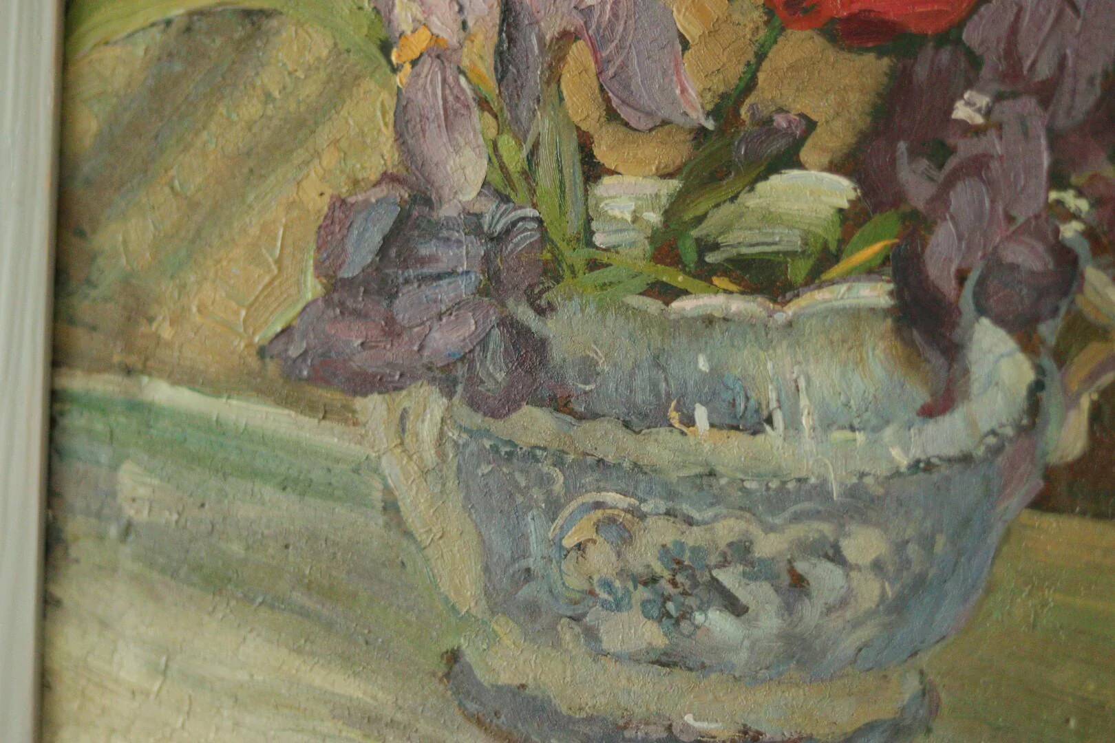 Original Swedish floral still life oil on panel painting