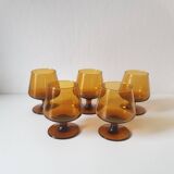 Set of 5 vintage amber liquor glasses