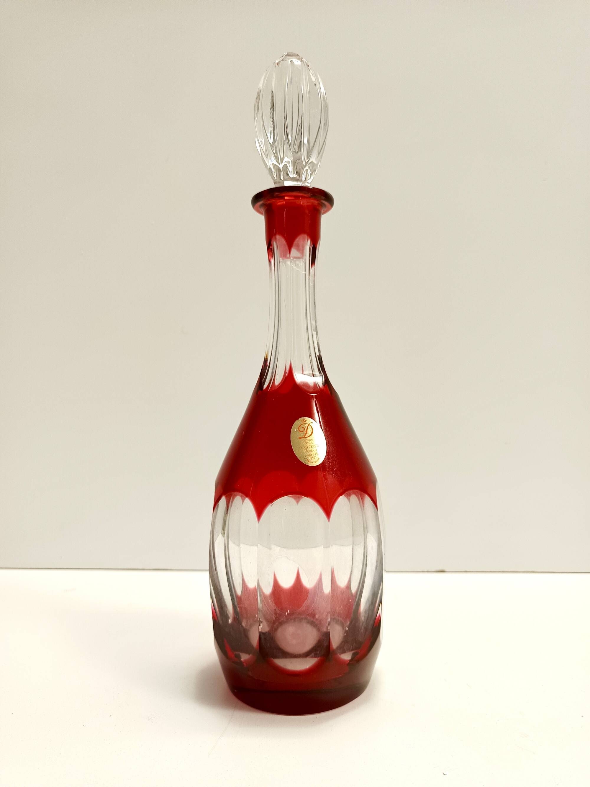 Bohemian Transparent and Red Crystal Decanter Bottle by Dresden Crystal, Germany