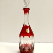 Bohemian Transparent and Red Crystal Decanter Bottle by Dresden Crystal, Germany