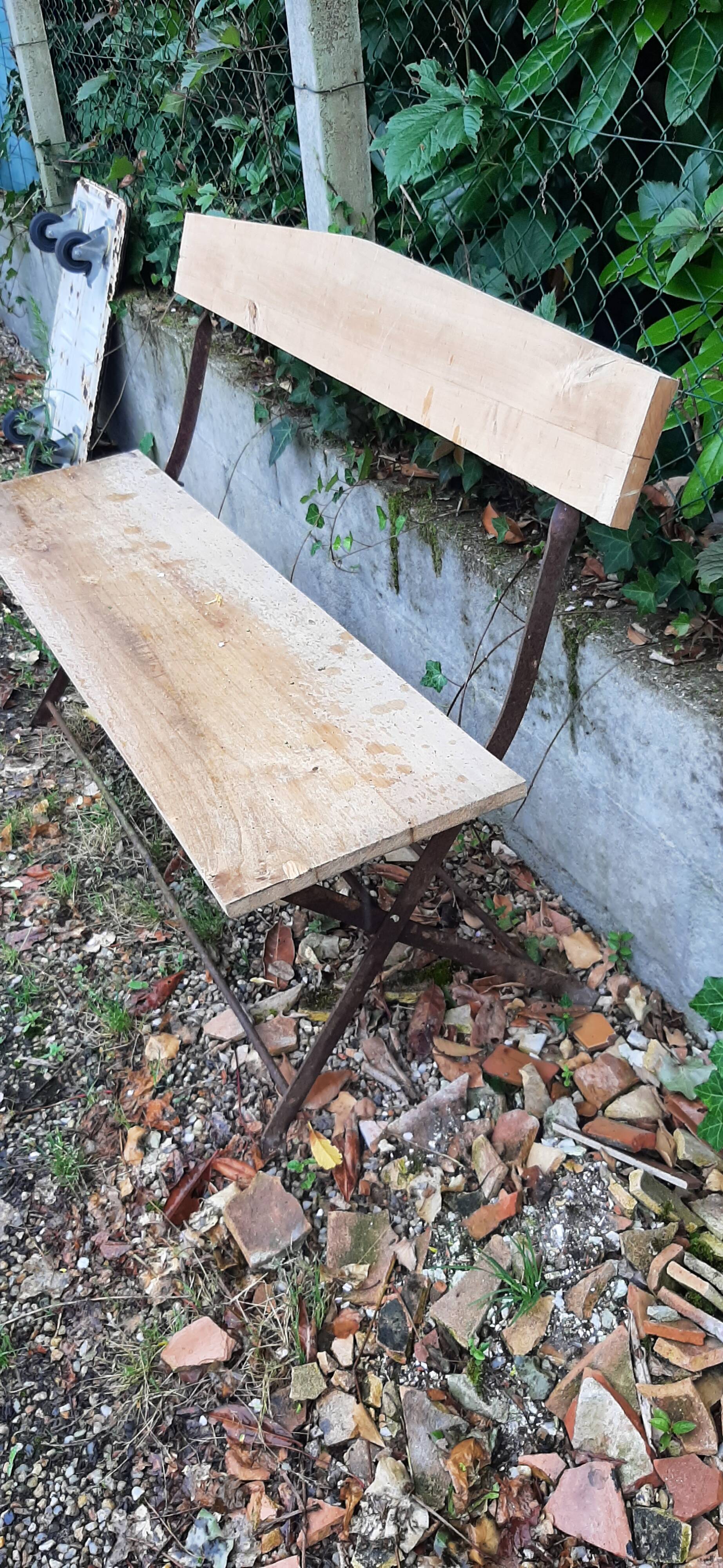 wooden and metal garden bench