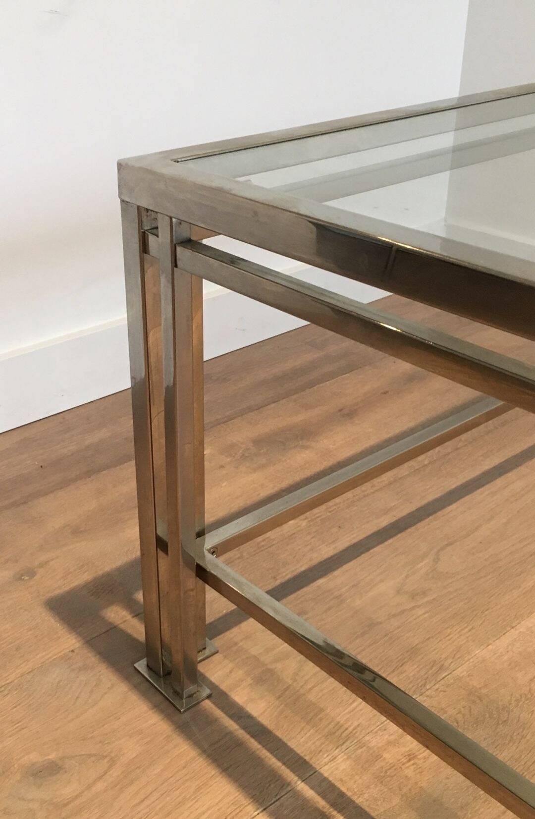 Modernist Chrome Coffee Table with Triple Legs, French Work circa 1970