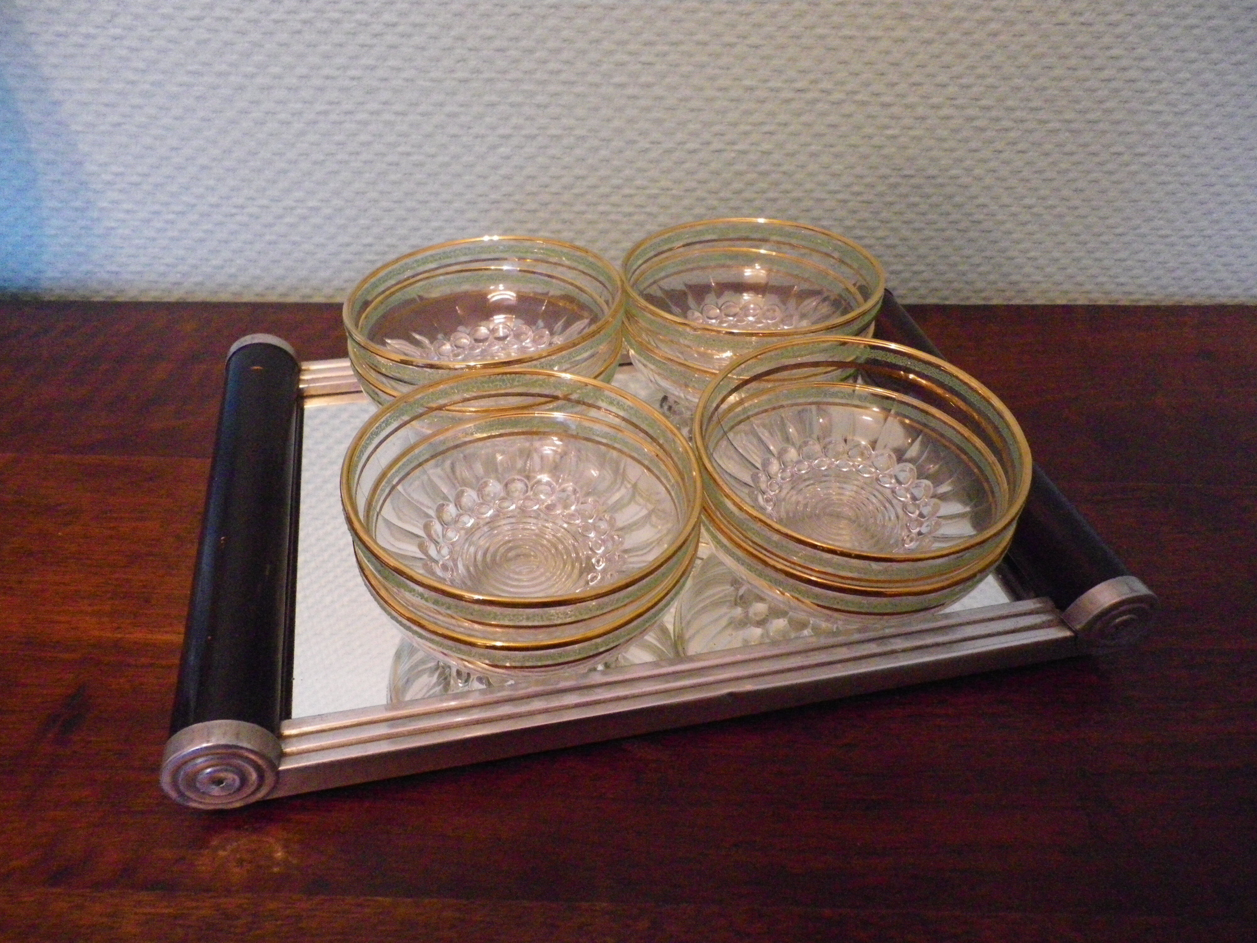 Lot of 8 old dessert cups with granite contour and gilded edges - vintage - 60s