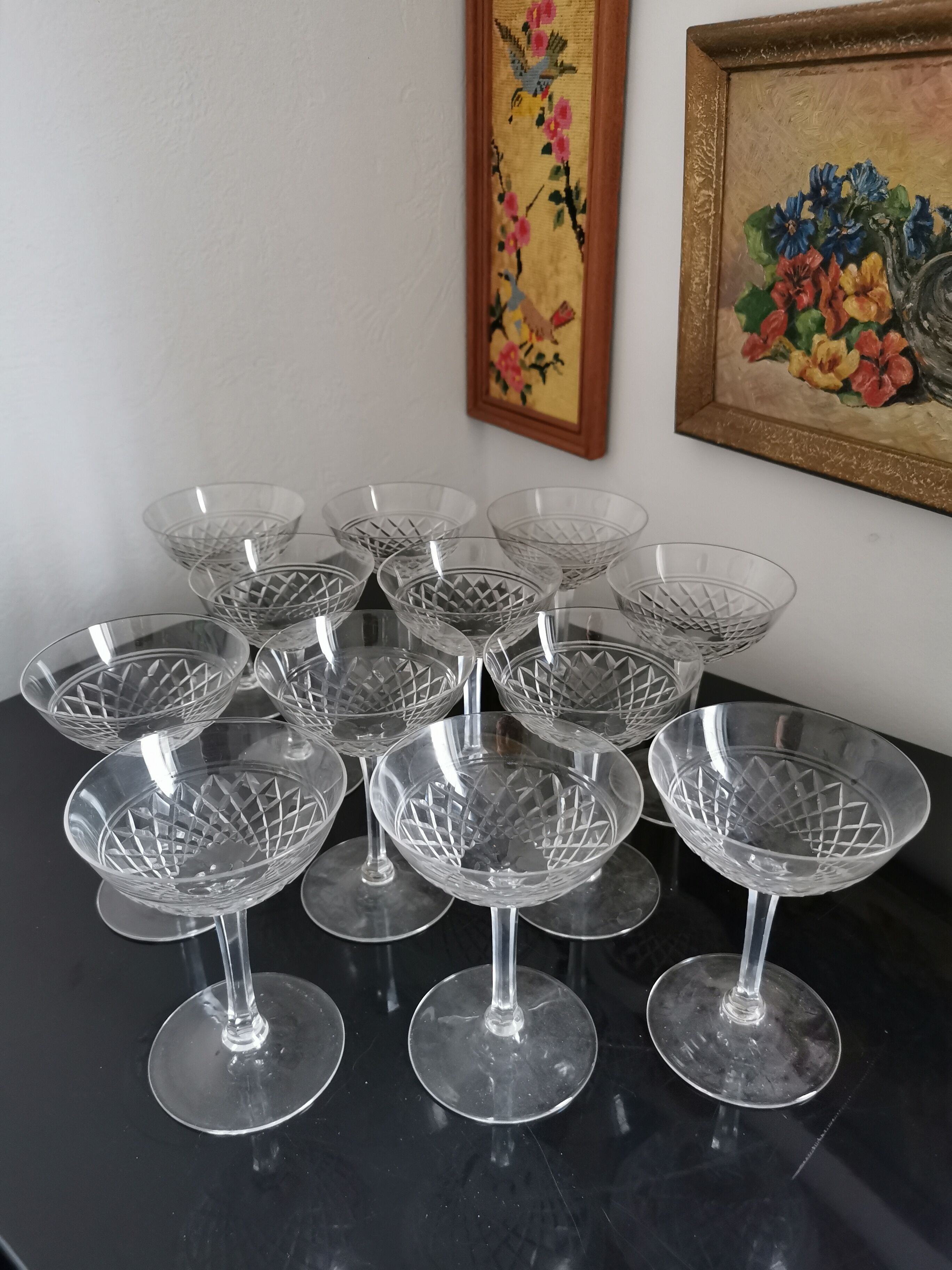 12 coupes cristal gravé vintage