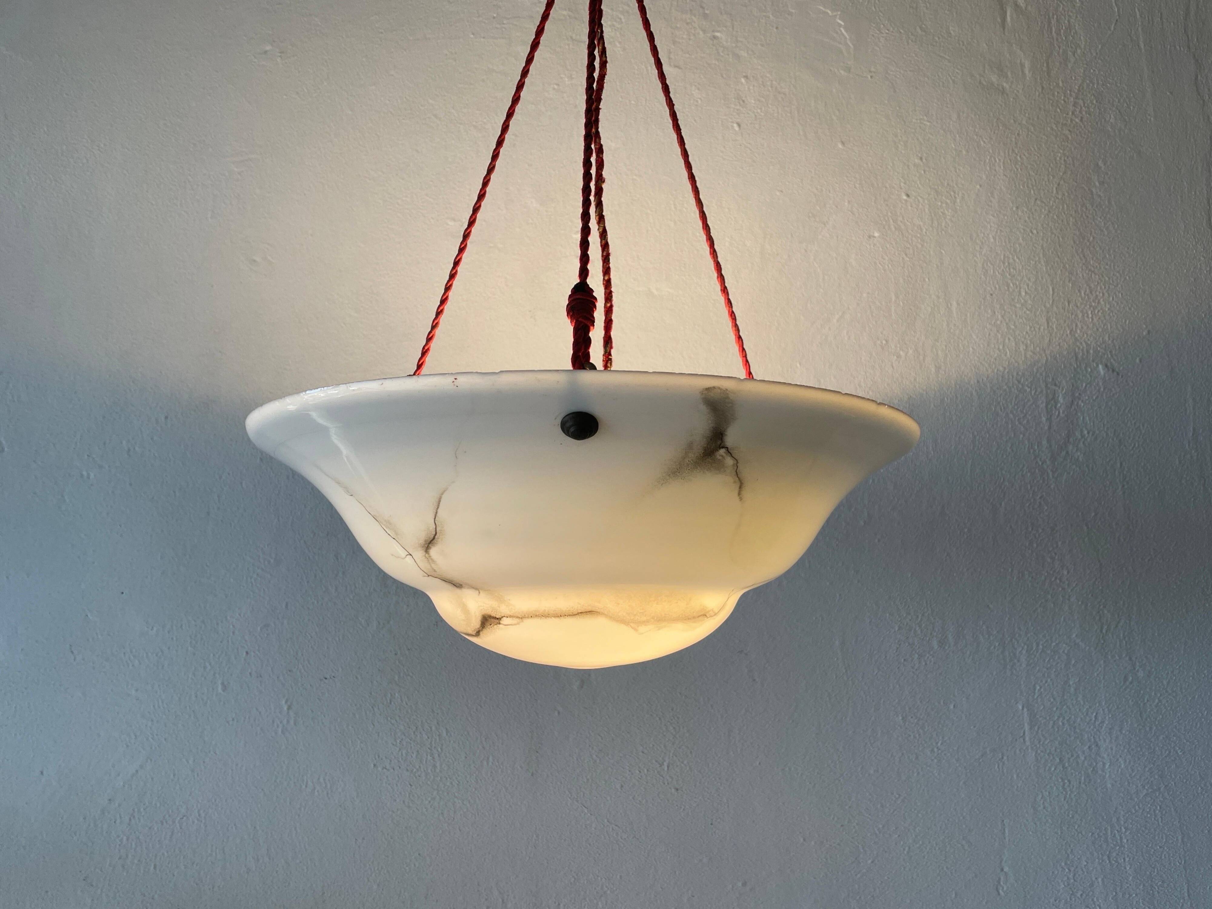 Art Deco suspended lamp in white marble-effect glass, 1940s, Germany.