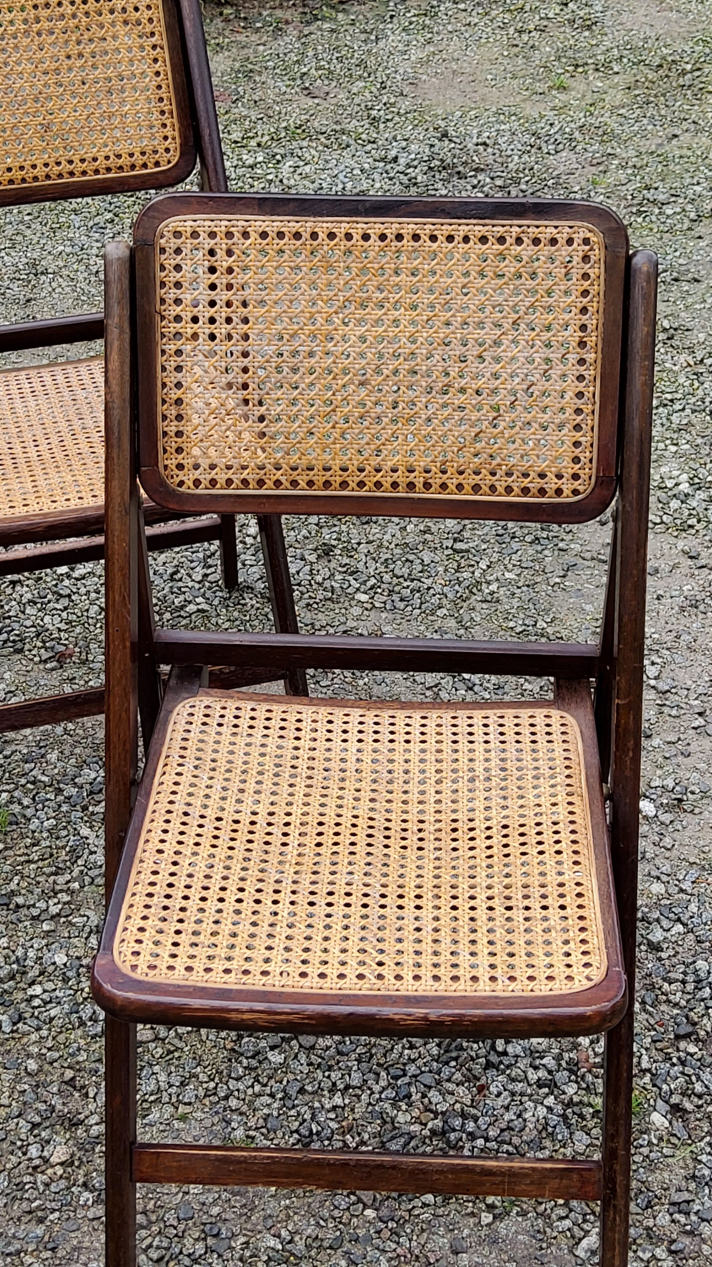 Set of 4 folding chairs wood and canning of the 70s