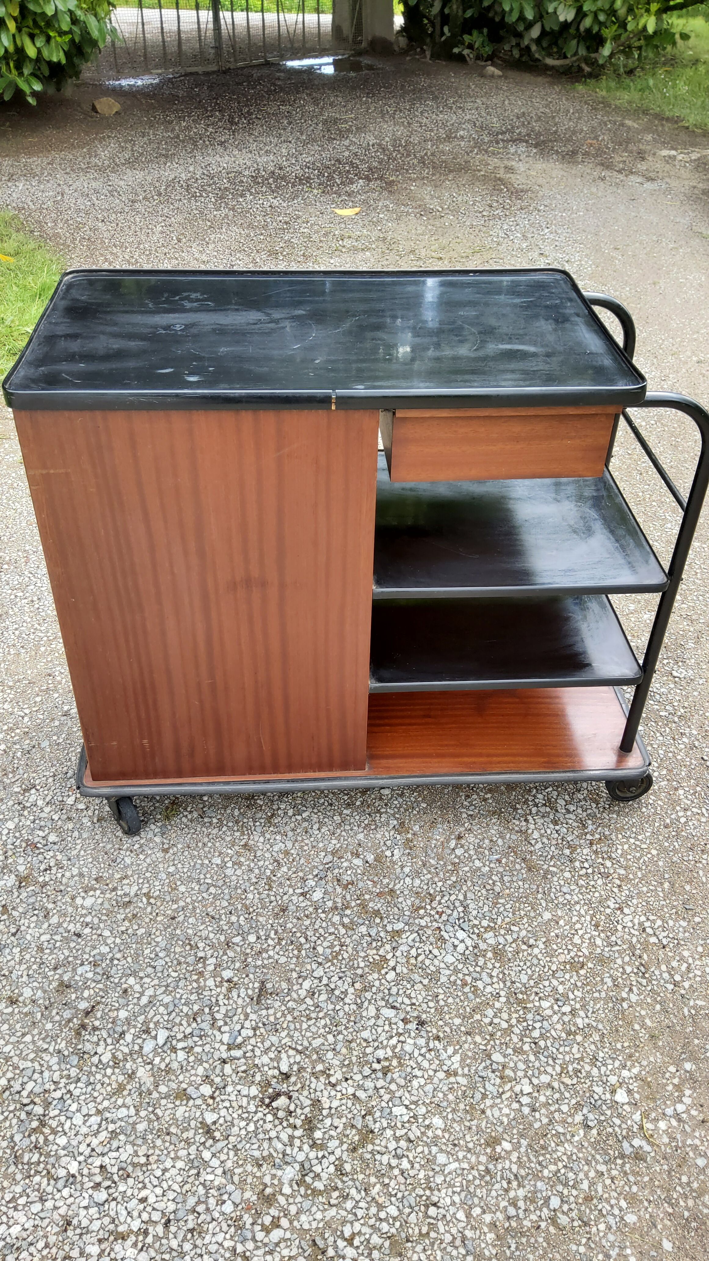 1960s roller service in mahogany and formica fournier paris