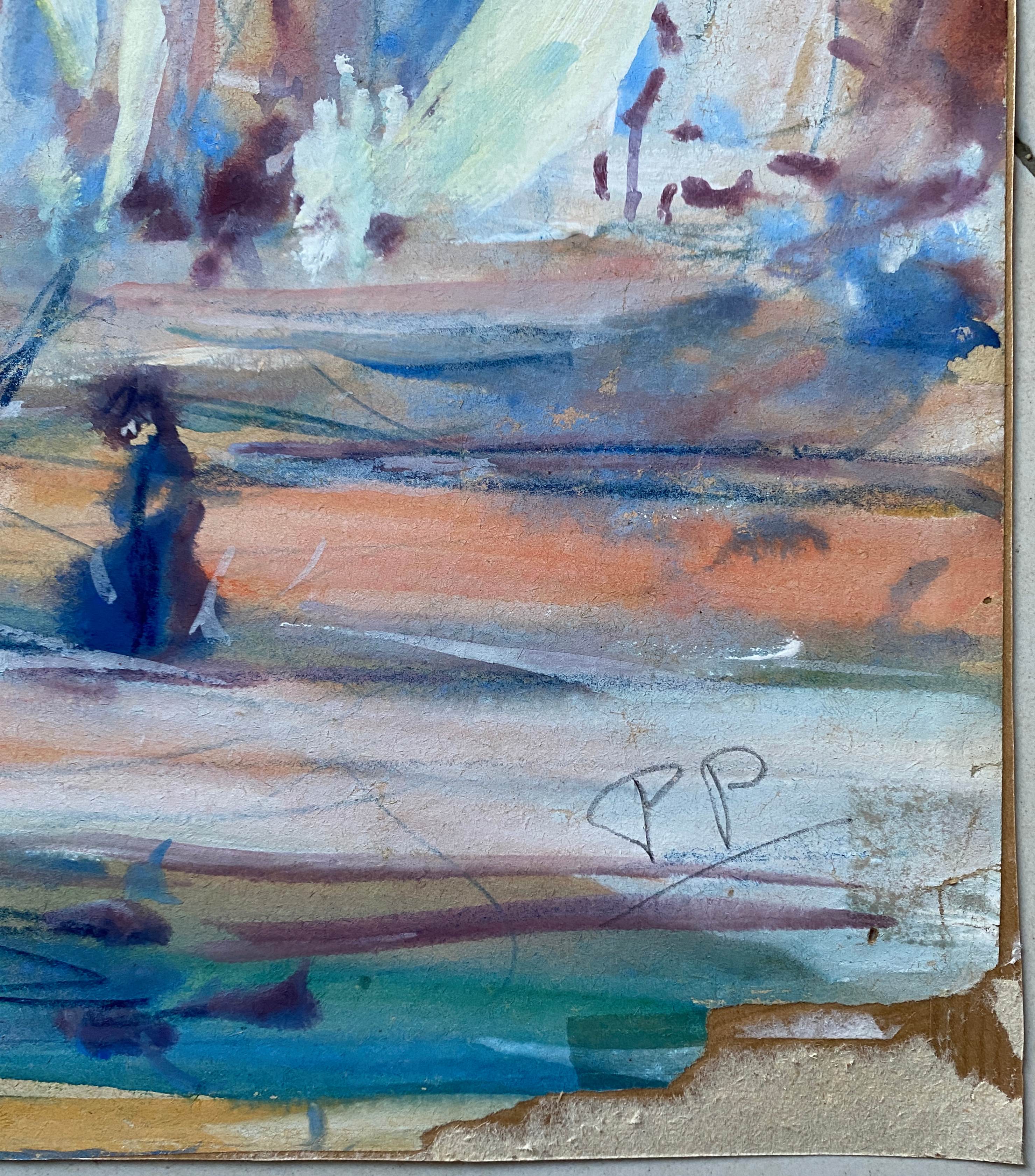 Large painting Gouache by Paul PAQUEREAU (1871-1950) "The Regattas"