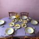 Vintage 1960s crockery service, wide yellow-brimed