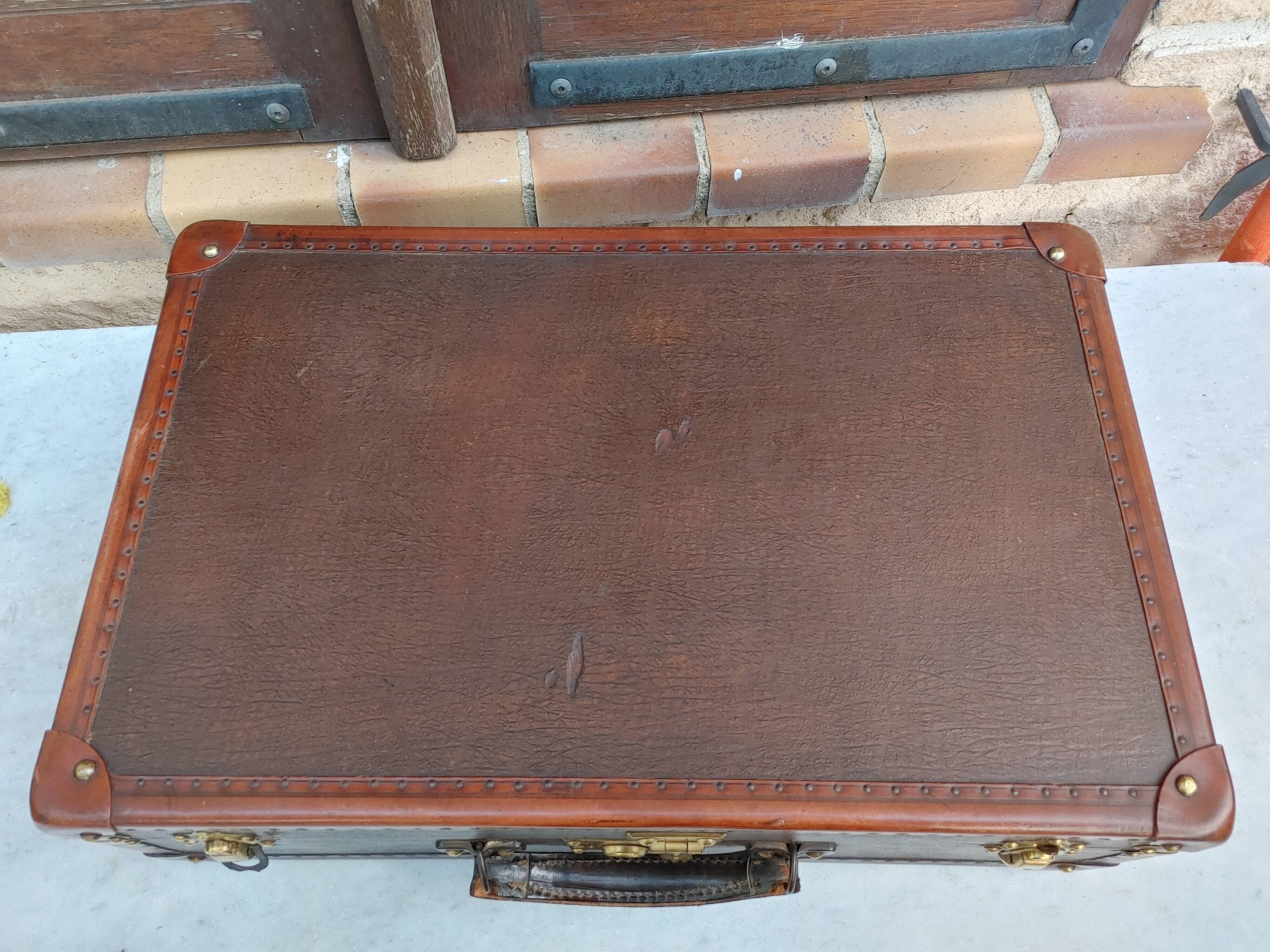 Old suitcase wood canvas leather & brass