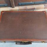 Old suitcase wood canvas leather & brass