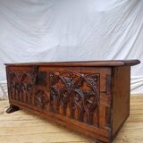 Old Gothic chest 17th century solid oak