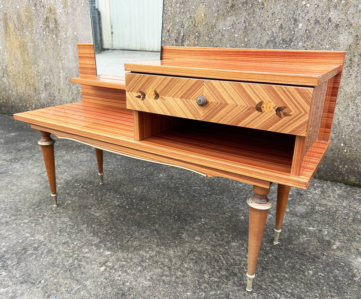 Vintage dressing table, marquetry, 50s / 60s