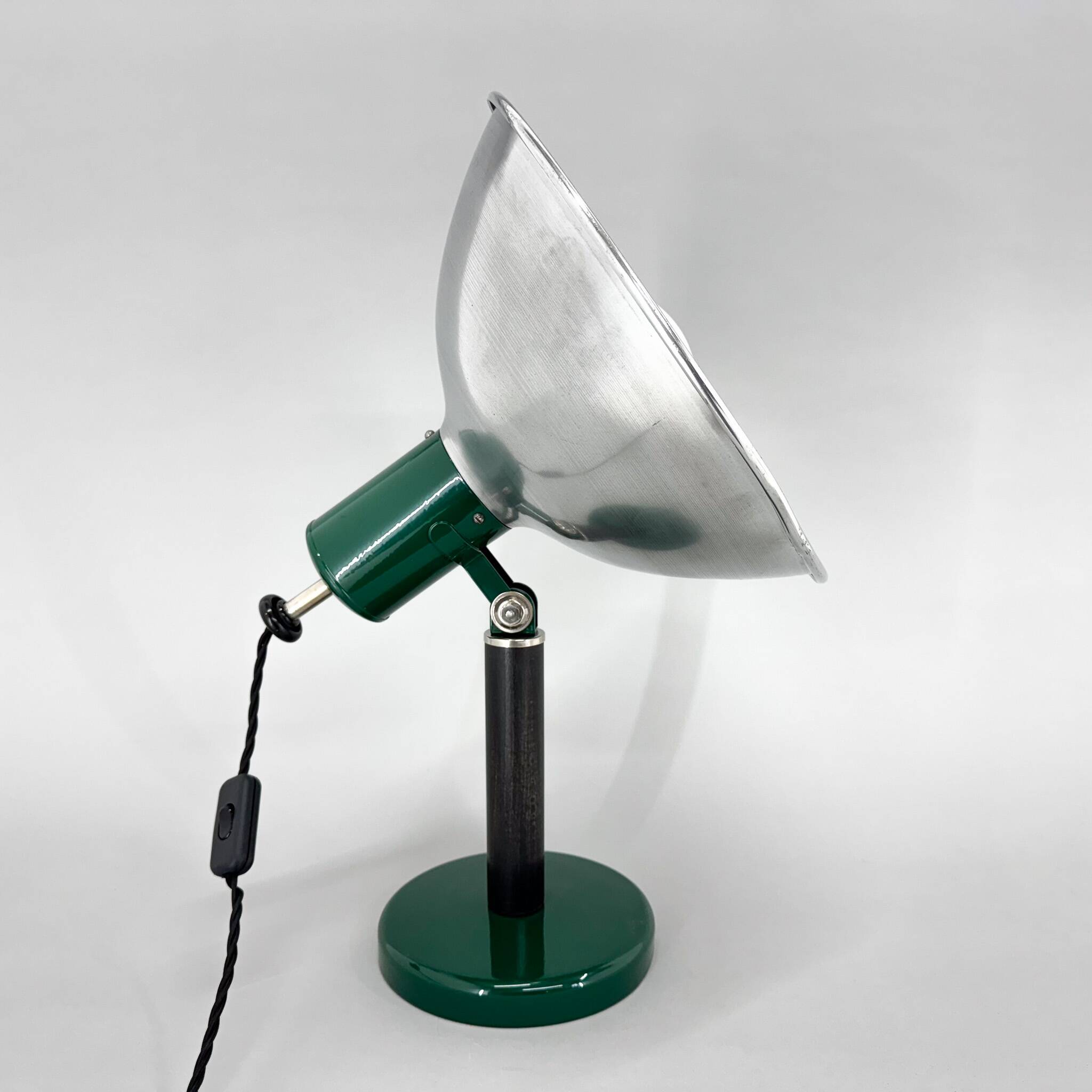 Vintage Industrial Metal & Beech Wood Table Lamp, Restored, 1970s