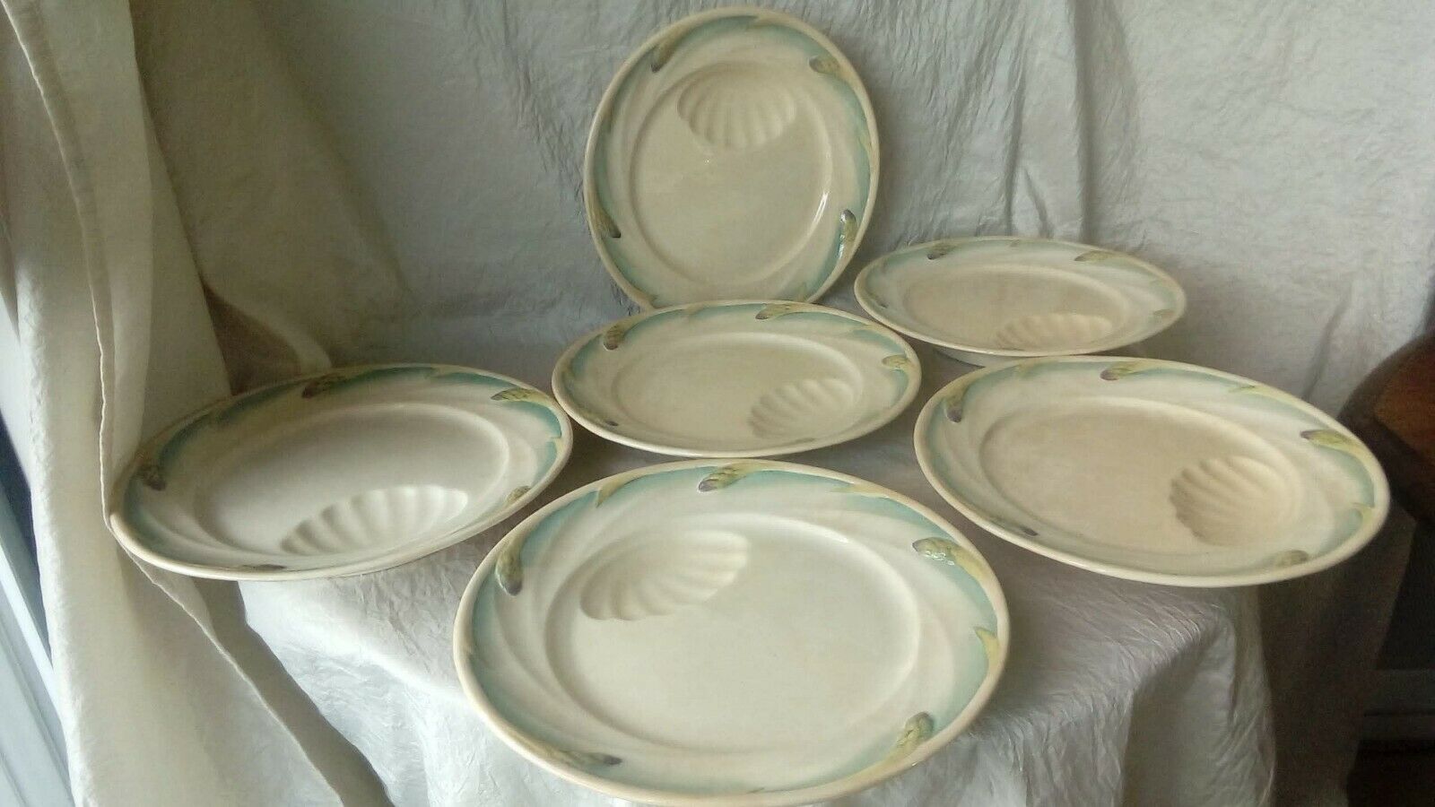 6 PLATES WITH ASPARAGUS IN SARRGUEMINE SLURRY ERA ART NOUVEAU