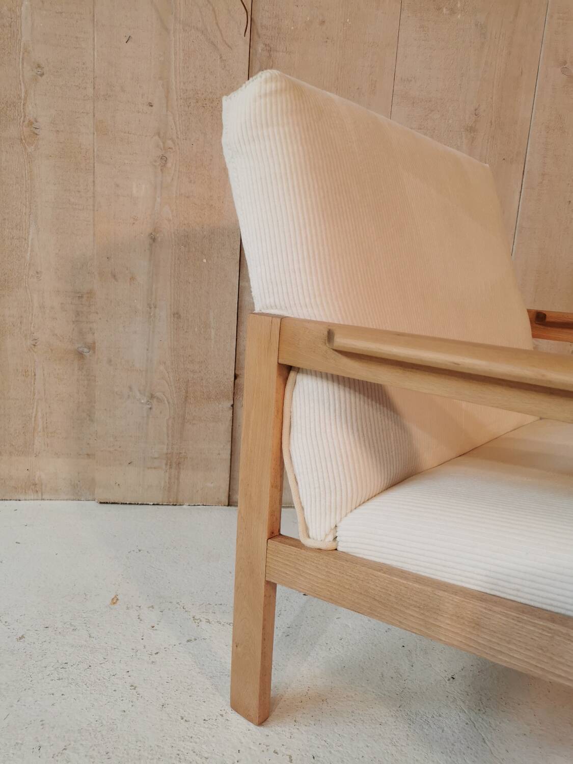 Fauteuil velours ivoire