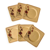 6 assiettes à dessert carrées, terre de fer. Années 40-50