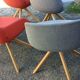 Set of 5 inclass armchairs in fabric and wood – coral red and grey