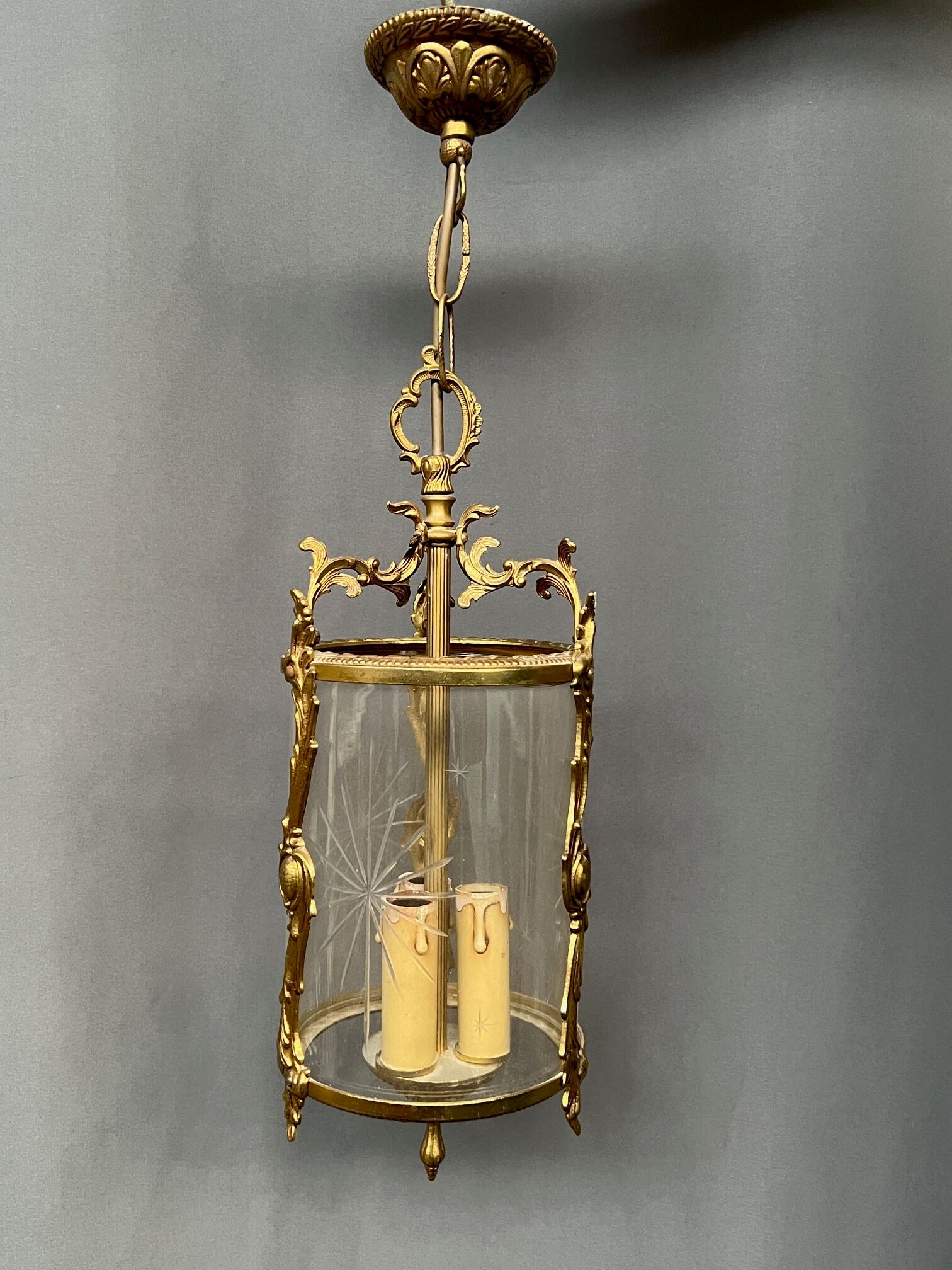 Lanterne suspendue cristal en bronze
