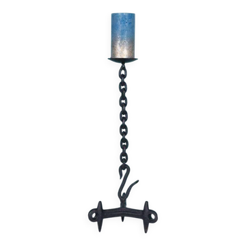 Brutalist metal chandelier, minimalist iron candlestick.