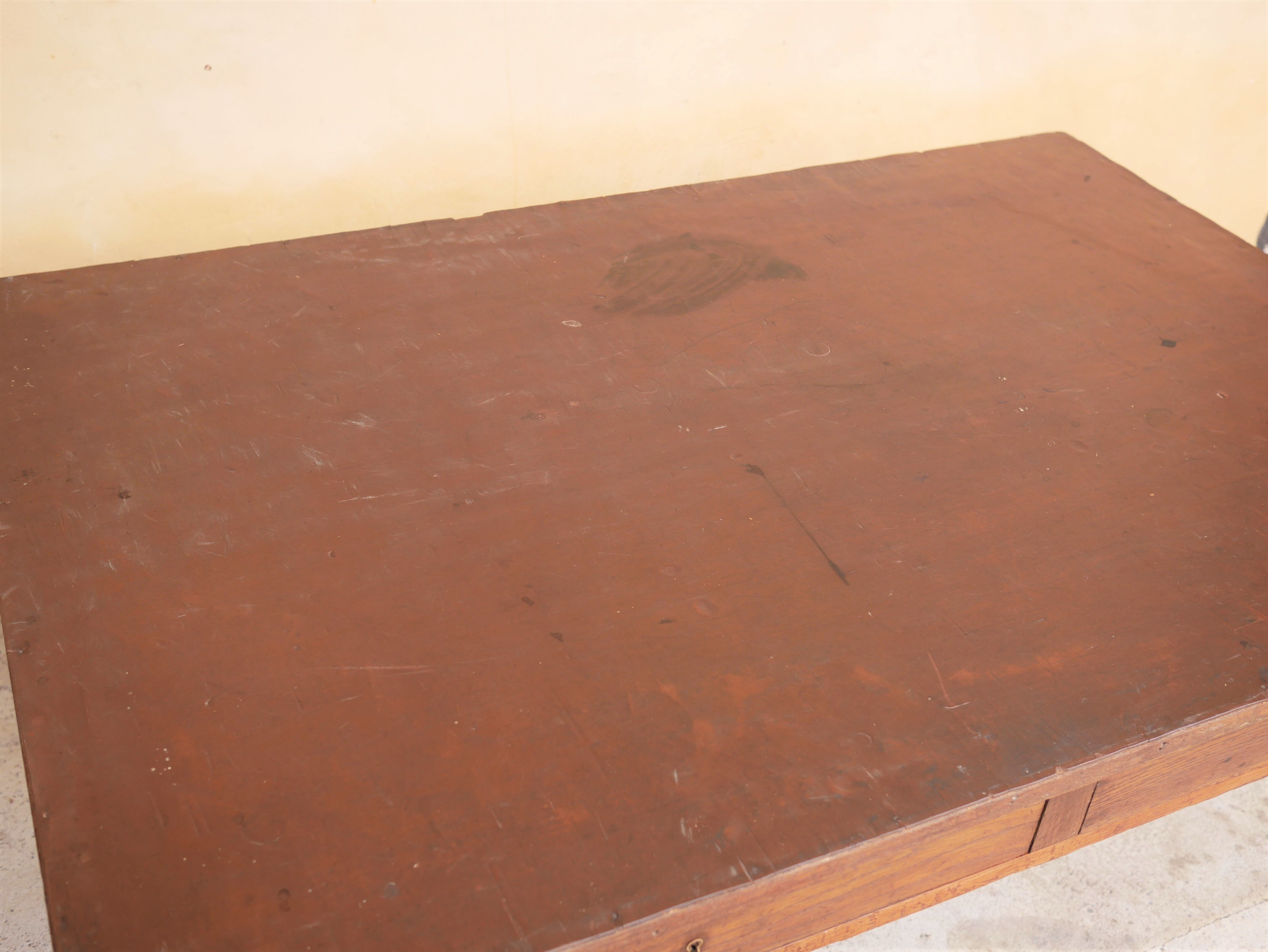 Vintage wooden and leather desk dining table