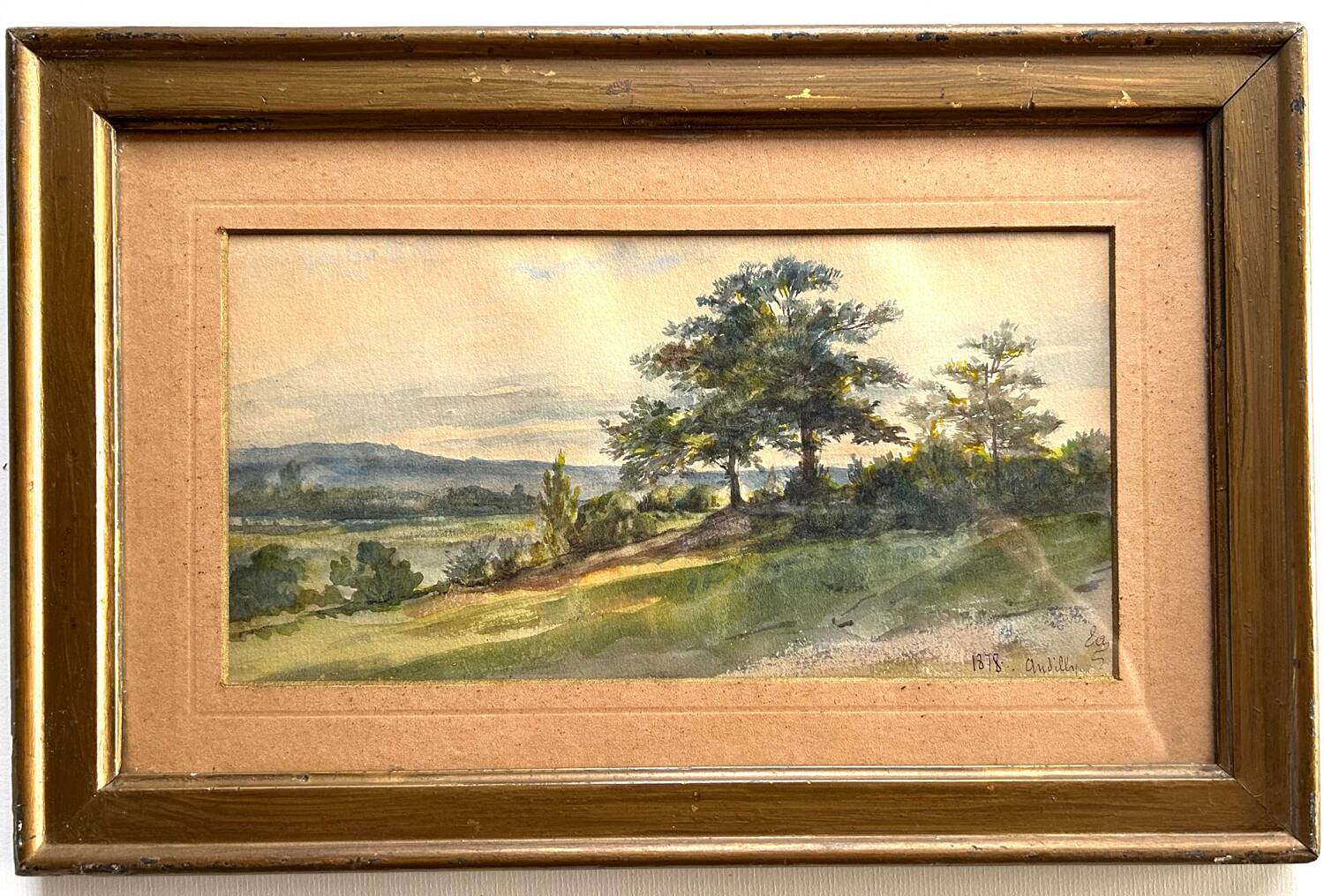 Classical watercolour, 19th-century school, View of Andilly, 1818.