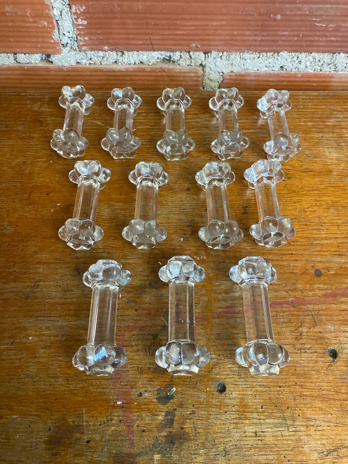 Set of 12 Antique Molded Bubble Glass Knife Rests Vintage Tableware