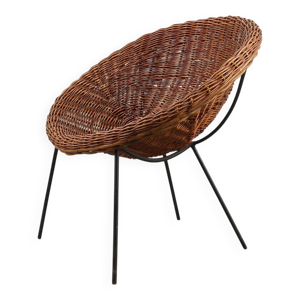 Fauteuil en osier tressé, - fer