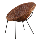 Mid-Century Woven Rattan, Wicker and Iron Basket chair, Italy 1960s