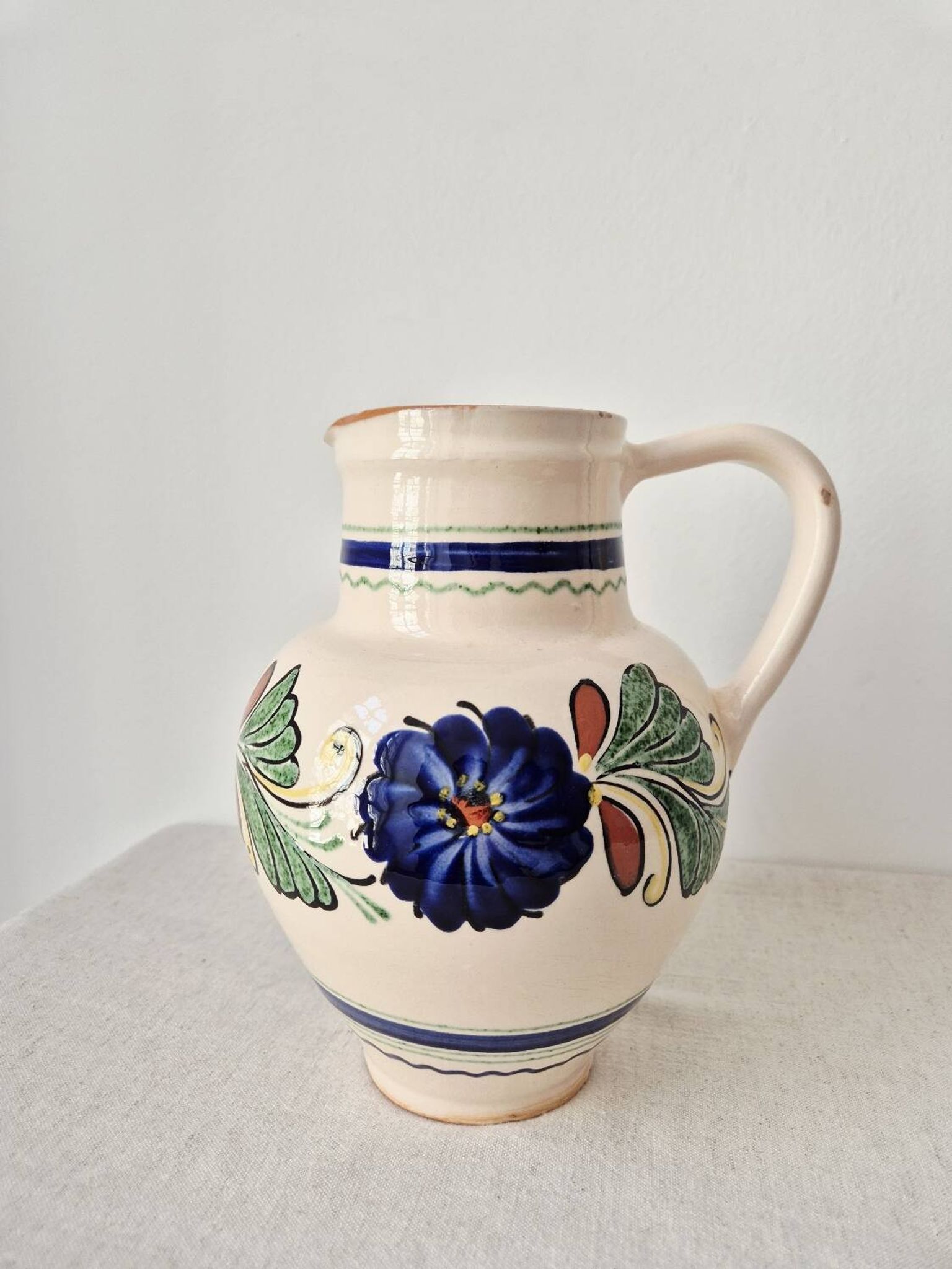 Pichet à eau, vase en grès vintage de style portugais