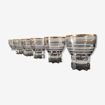 6 gobelets en verre transparent liseré doré