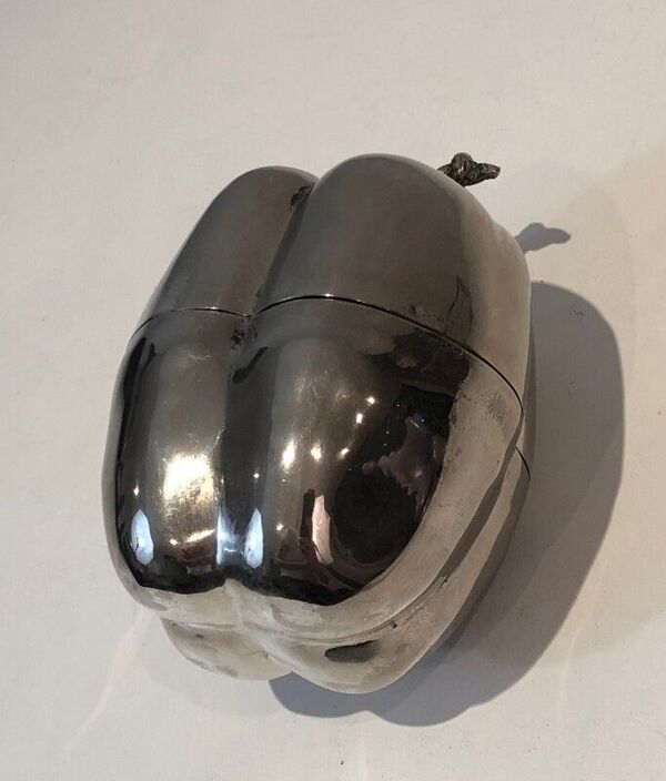 Seau à glaçon en métal argenté en forme de poivron