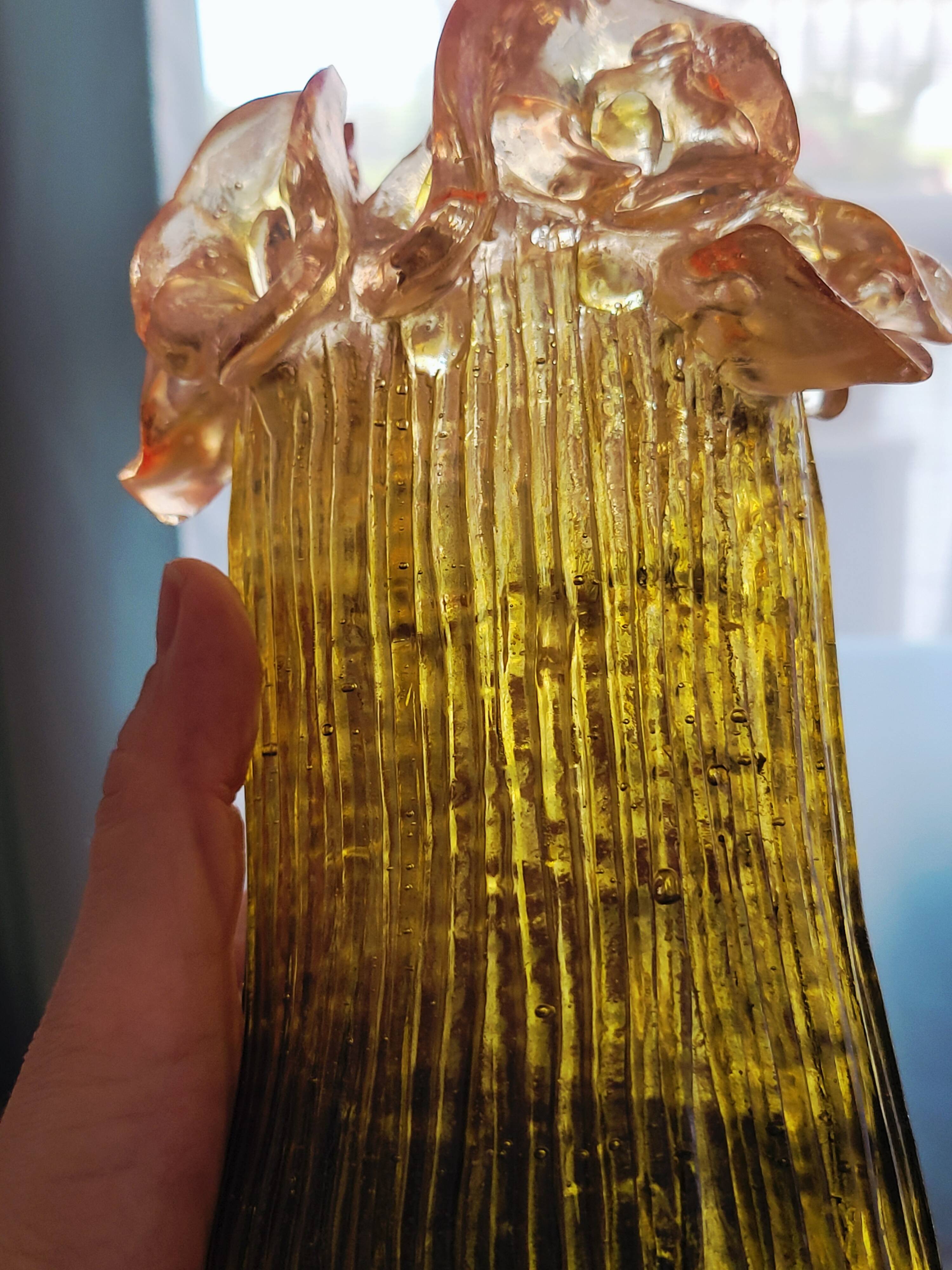 Vintage Transparent Resin Vase Brutalist Style Calla Lilies