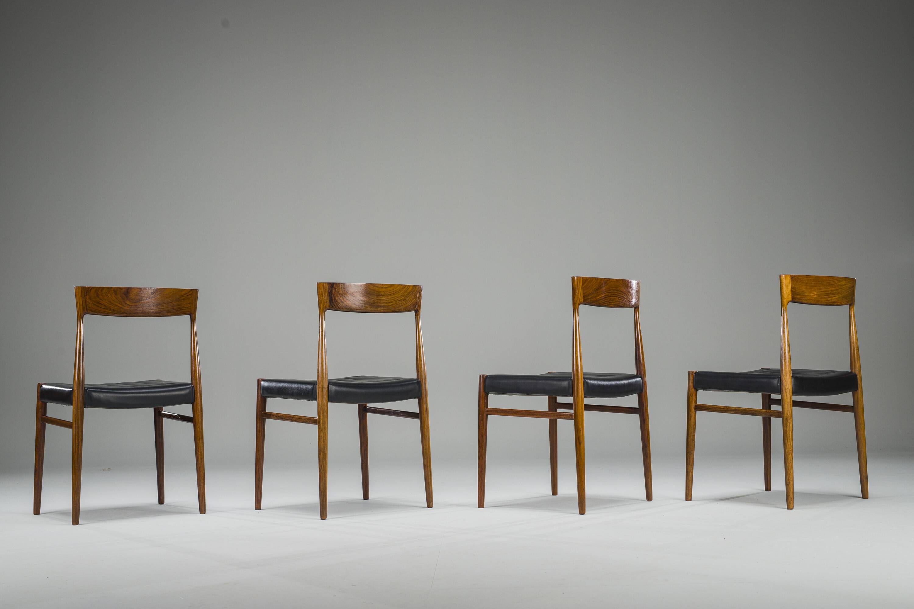 Mid-Century Palisander Dining Chair with Lether, 1950s, Set of 4