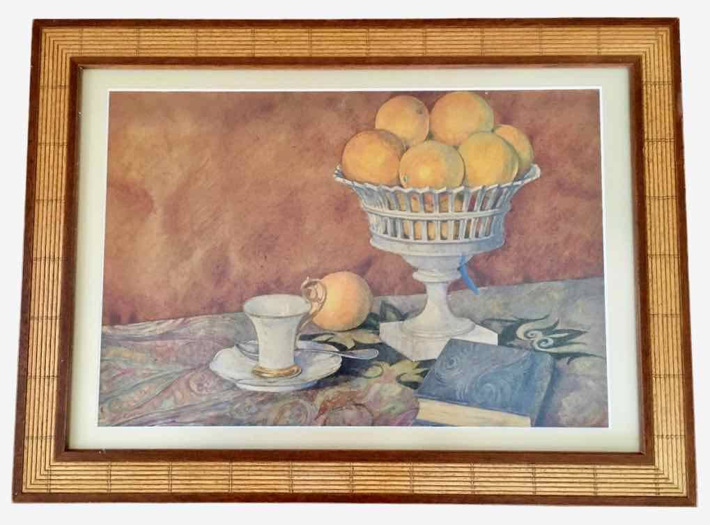 Old watercolor painting with oranges