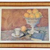 Old watercolor painting with oranges