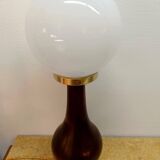Art Deco lamp in wood and opaline glass