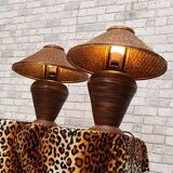2 lamps of colonial type bamboo and wicker