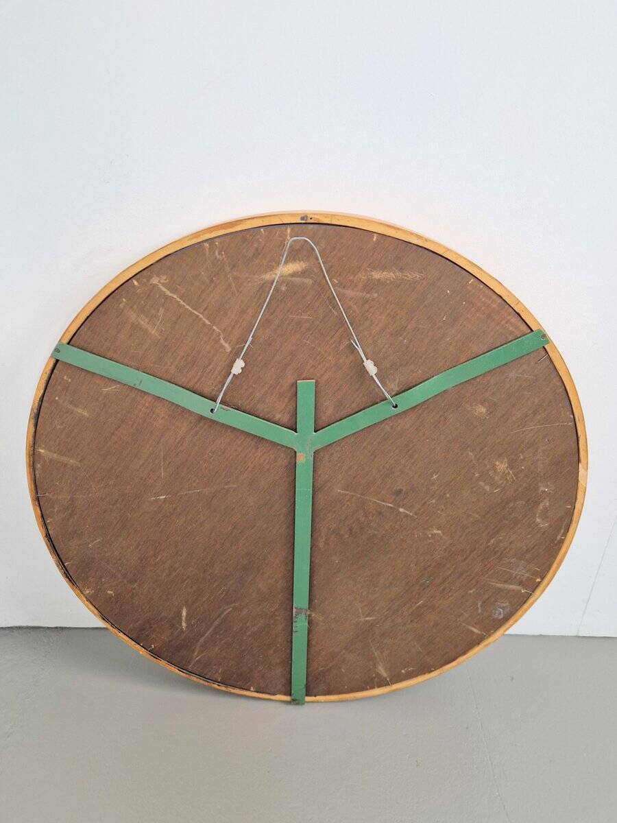 Large Mid-Century Round Pine Mirror, Denmark, 1960s