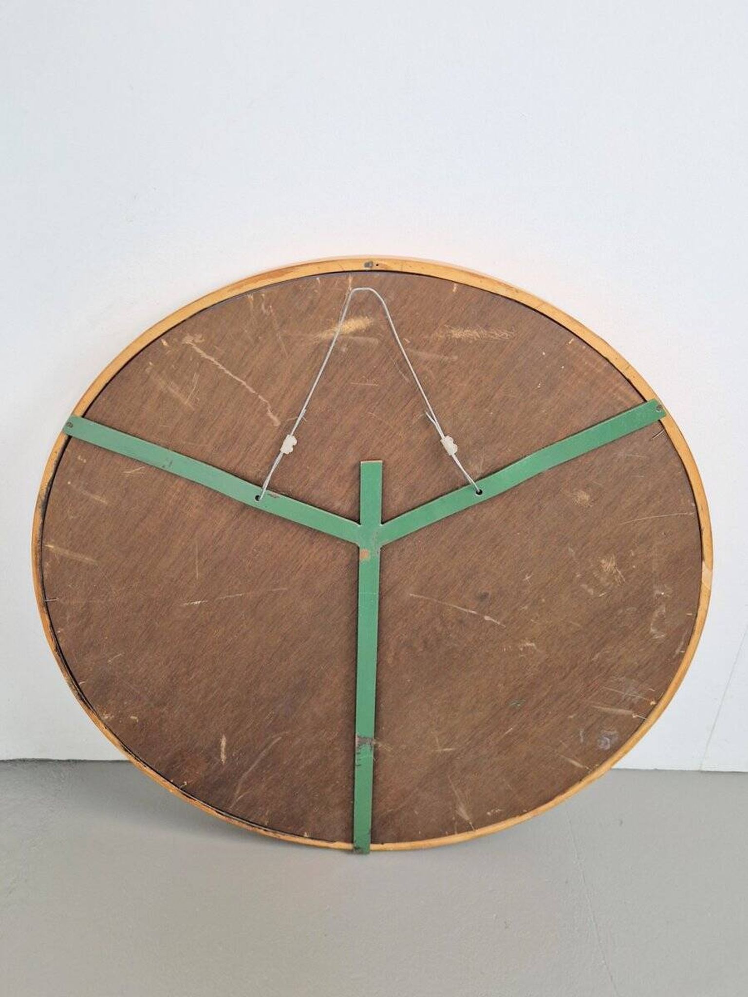 Large Mid-Century Round Pine Mirror, Denmark, 1960s