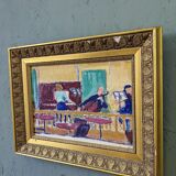 Peinture à l’huile figurative suédoise moderne du milieu du siècle « The Ensemble », encadrée
