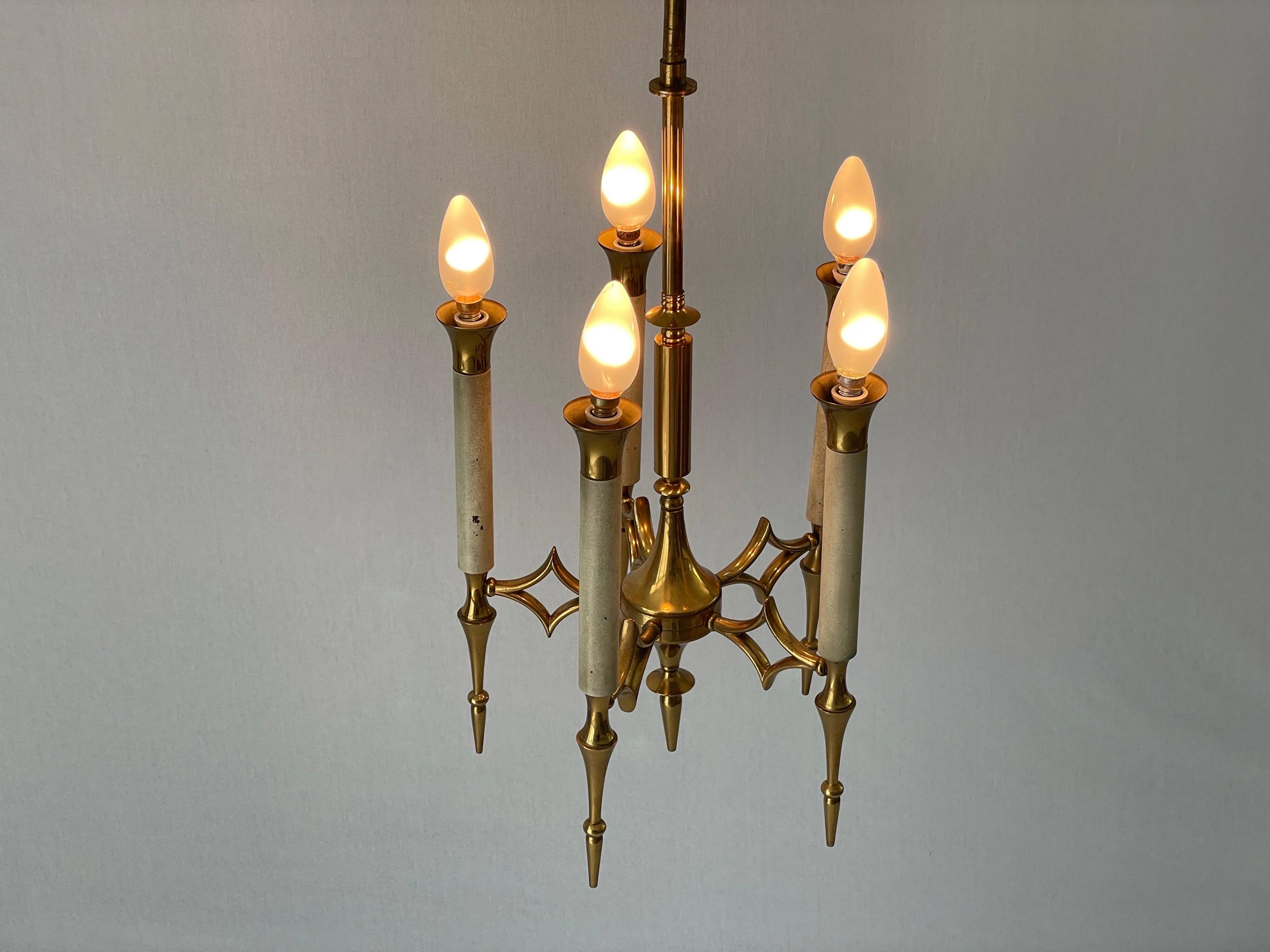 Brass chandelier with 5 light arms, Italy, 1960s