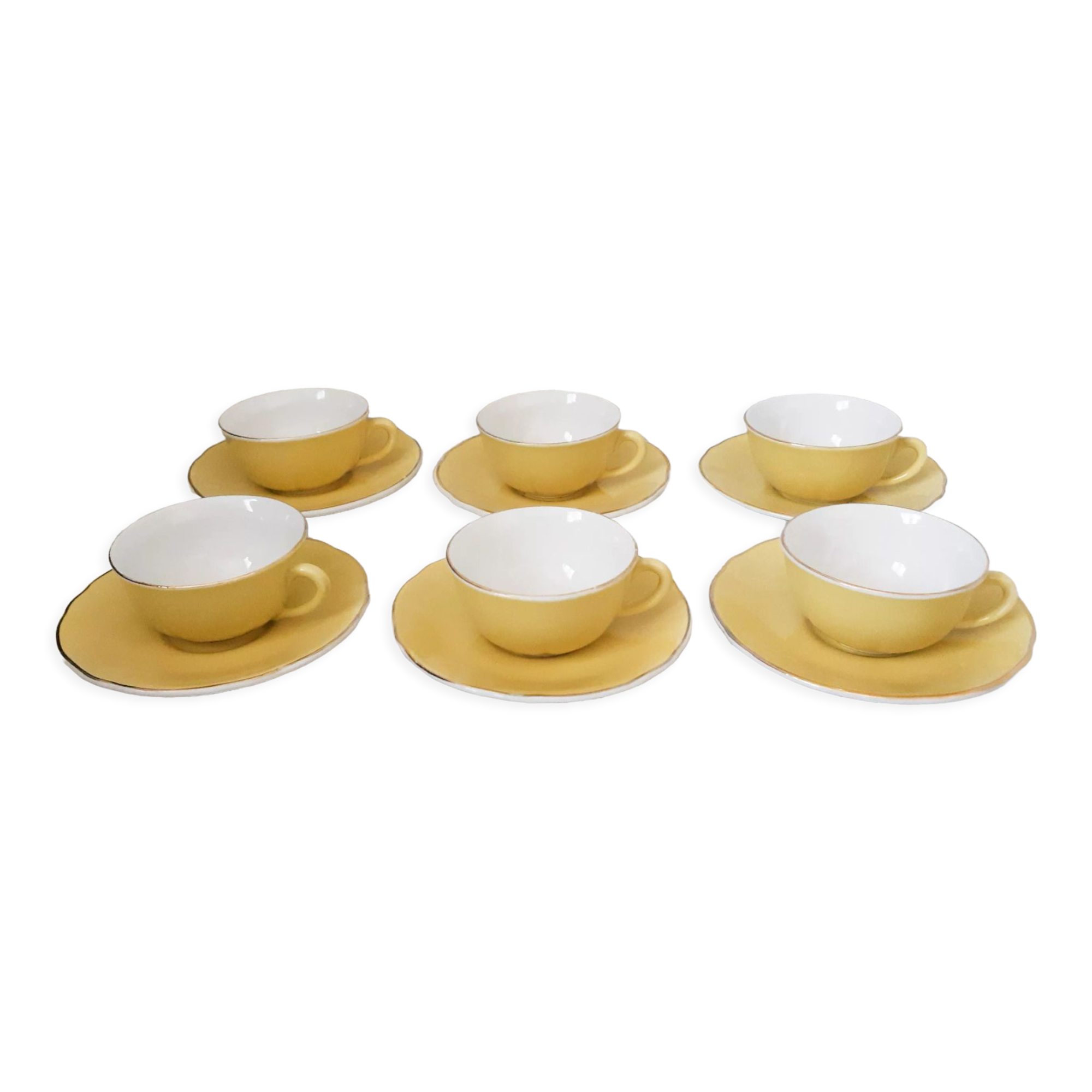 Yellow coffee cups Lunéville KG Badonwiller, antique French